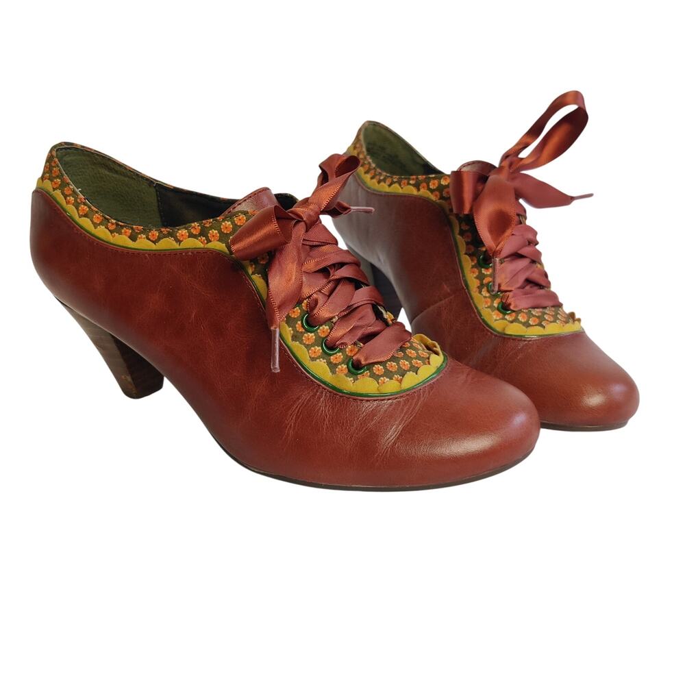 Poetic License London Whiplash Retro 7M Oxfords Brown Leather Pumps Block Heel